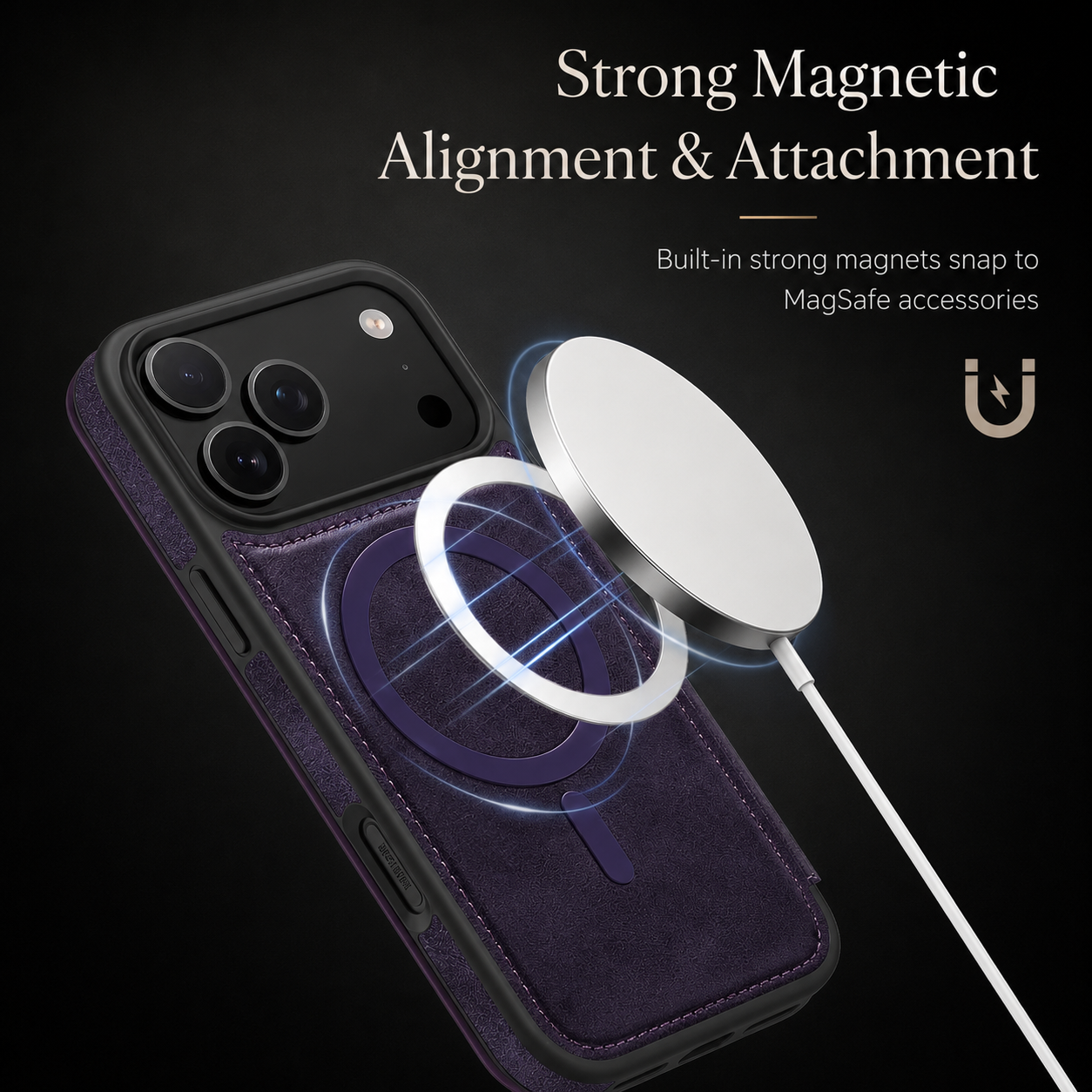 Premium iPhone Case Wallet Cover RFID Protection Card Holder Shockproof Protective Cover Magnetic Closure Wireless Charging Compatible Design