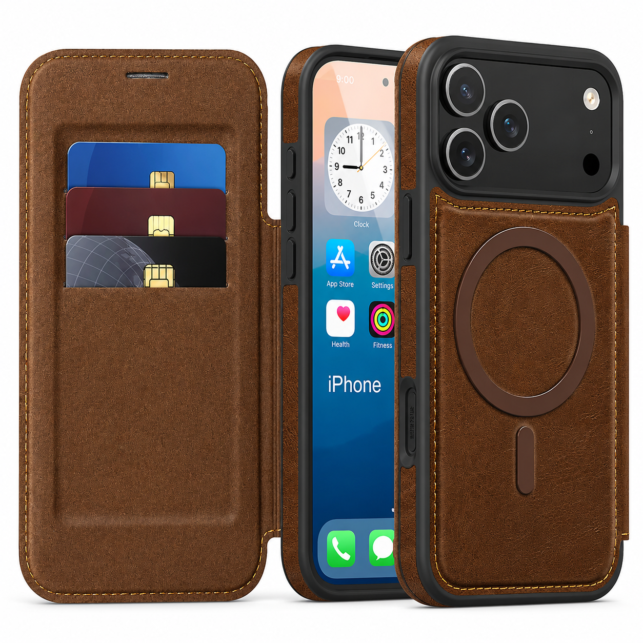 Premium iPhone Case Wallet Cover RFID Protection Card Holder Shockproof Protective Cover Magnetic Closure Wireless Charging Compatible Design