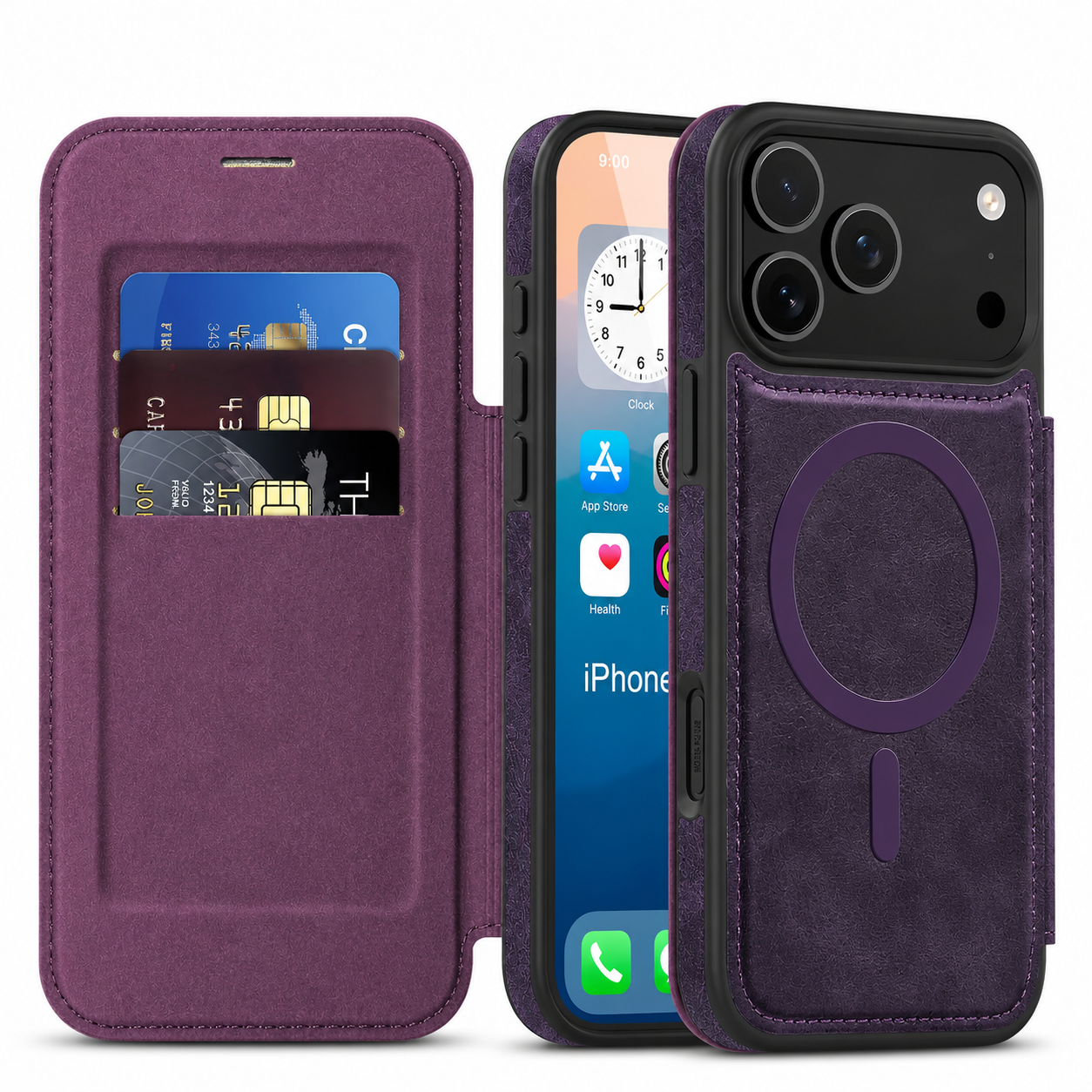Premium iPhone Case Wallet Cover RFID Protection Card Holder Shockproof Protective Cover Magnetic Closure Wireless Charging Compatible Design