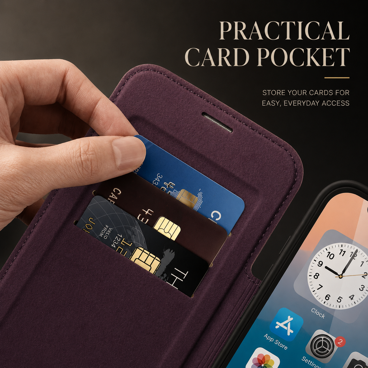 Premium iPhone Case Wallet Cover RFID Protection Card Holder Shockproof Protective Cover Magnetic Closure Wireless Charging Compatible Design