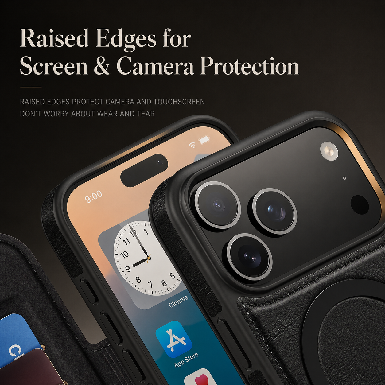 Premium iPhone Case Wallet Cover RFID Protection Card Holder Shockproof Protective Cover Magnetic Closure Wireless Charging Compatible Design