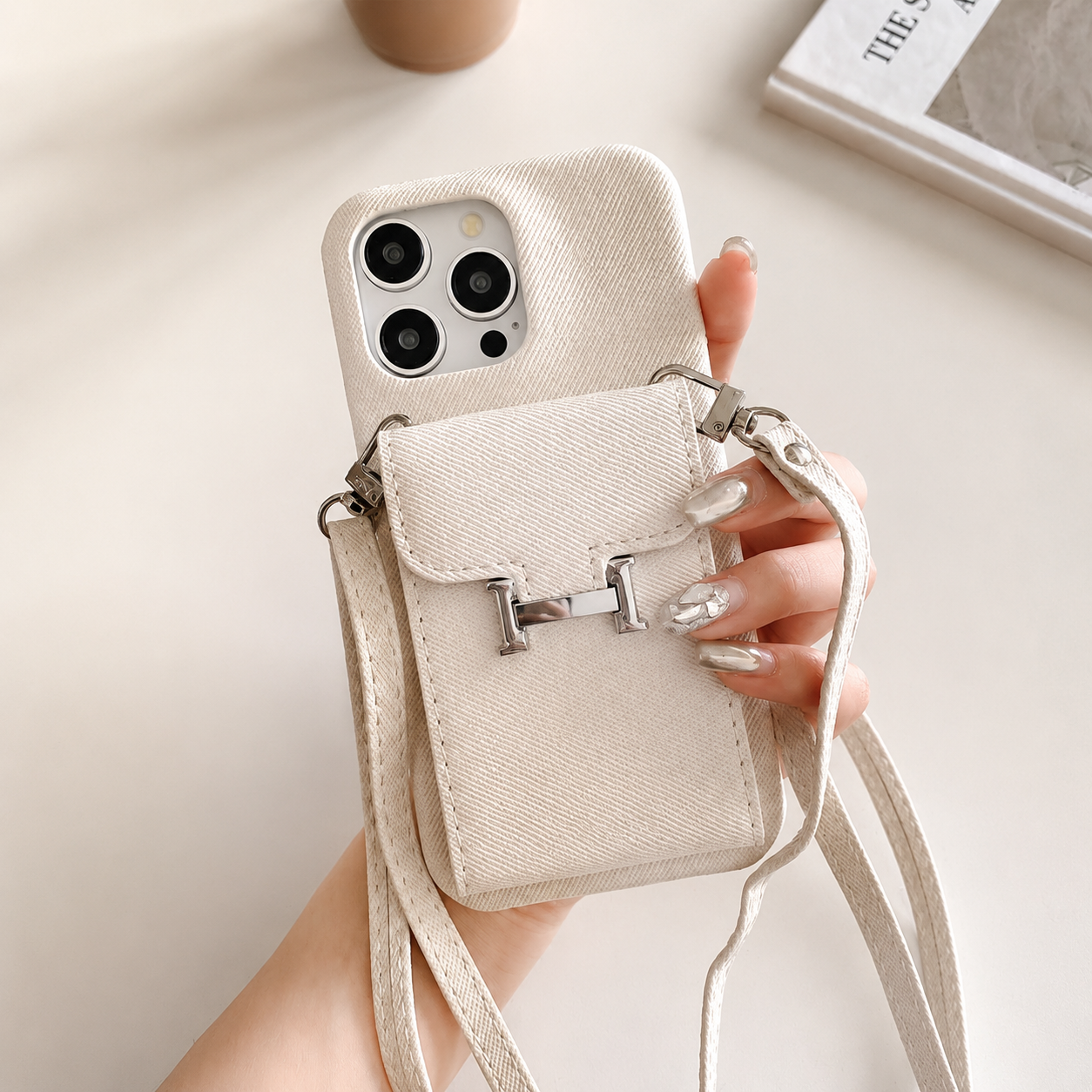Premium iPhone Case Wallet Crossbody Flip Cover PU Leather Card Pocket Shoulder Strap Magnetic Closure Shockproof RFID Blocking Full Coverage