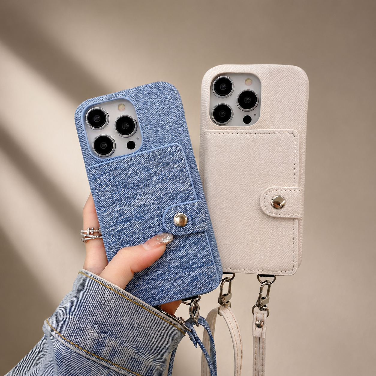 Premium iPhone Case Wallet Crossbody Flip Cover PU Leather Card Pocket Shoulder Strap Magnetic Closure Shockproof RFID Blocking Full Coverage