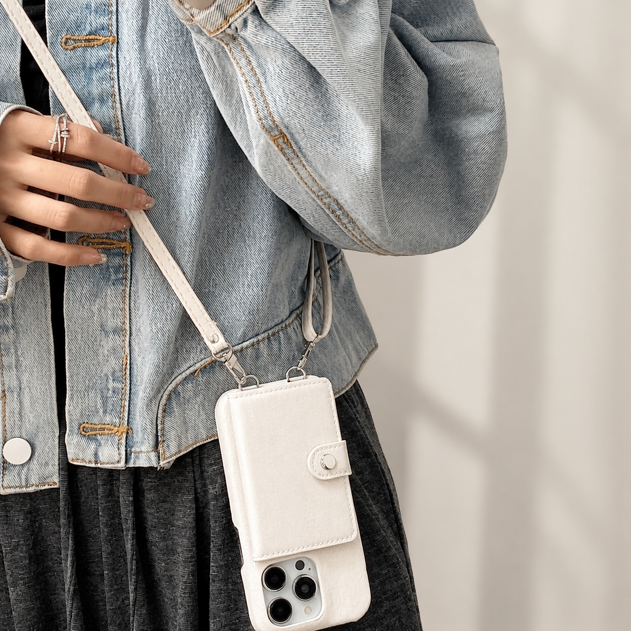 Premium iPhone Case Wallet Crossbody Flip Cover PU Leather Card Pocket Shoulder Strap Magnetic Closure Shockproof RFID Blocking Full Coverage