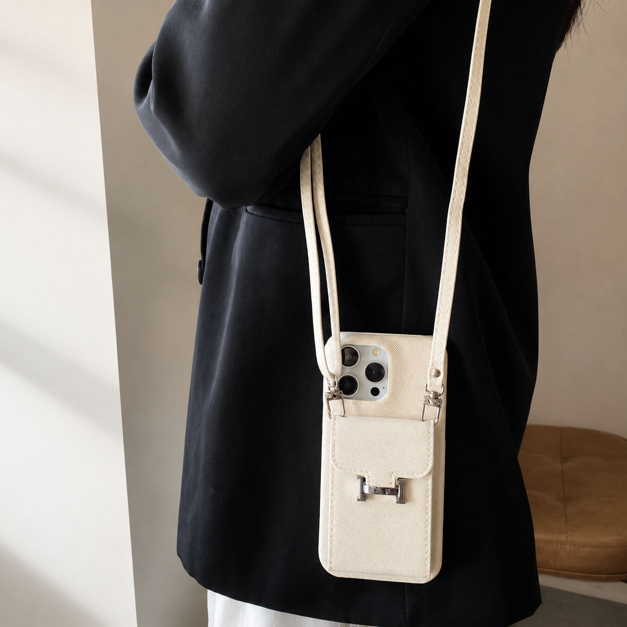 Premium iPhone Case Wallet Crossbody Flip Cover PU Leather Card Pocket Shoulder Strap Magnetic Closure Shockproof RFID Blocking Full Coverage