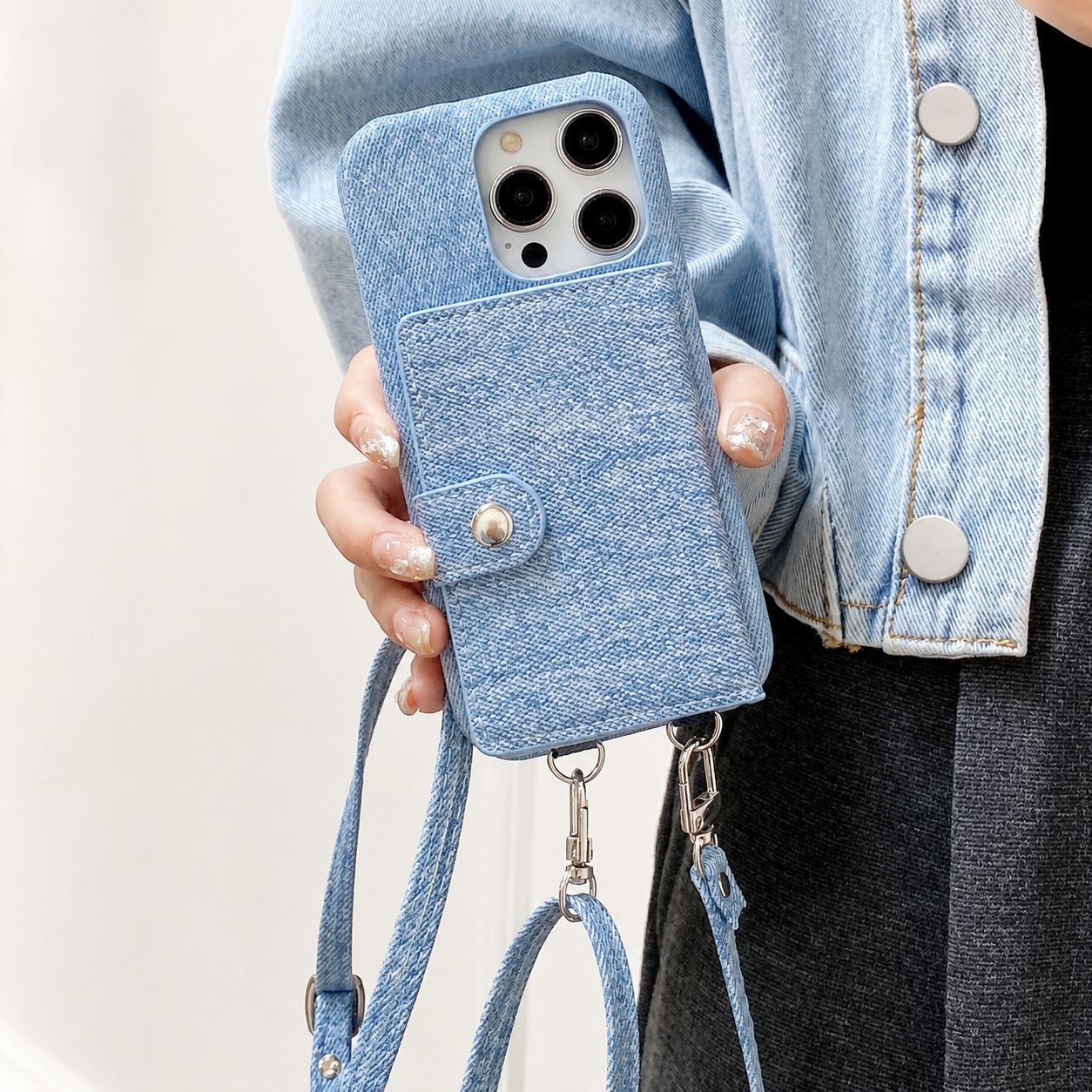 Premium iPhone Case Wallet Crossbody Flip Cover PU Leather Card Pocket Shoulder Strap Magnetic Closure Shockproof RFID Blocking Full Coverage