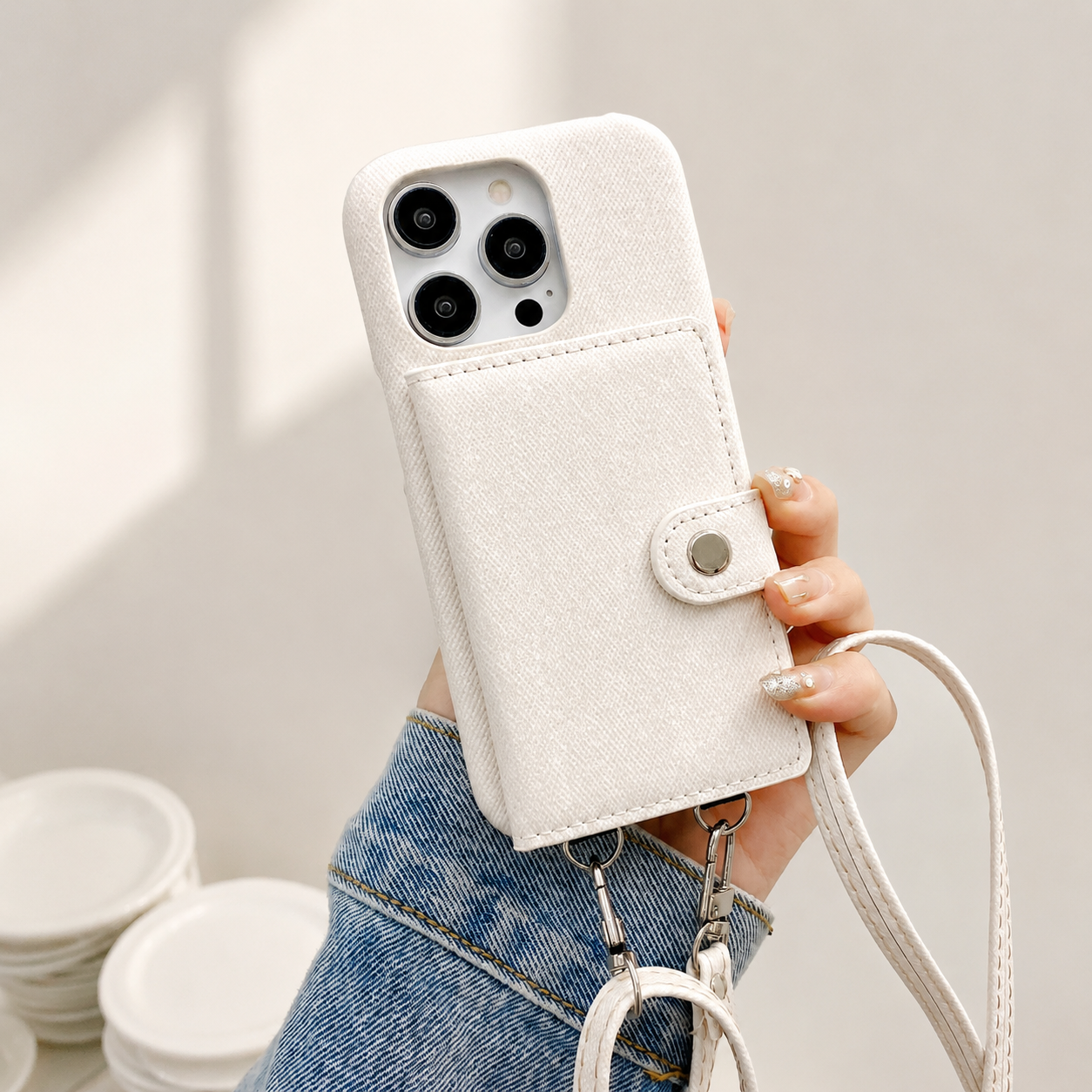 Premium iPhone Case Wallet Crossbody Flip Cover PU Leather Card Pocket Shoulder Strap Magnetic Closure Shockproof RFID Blocking Full Coverage
