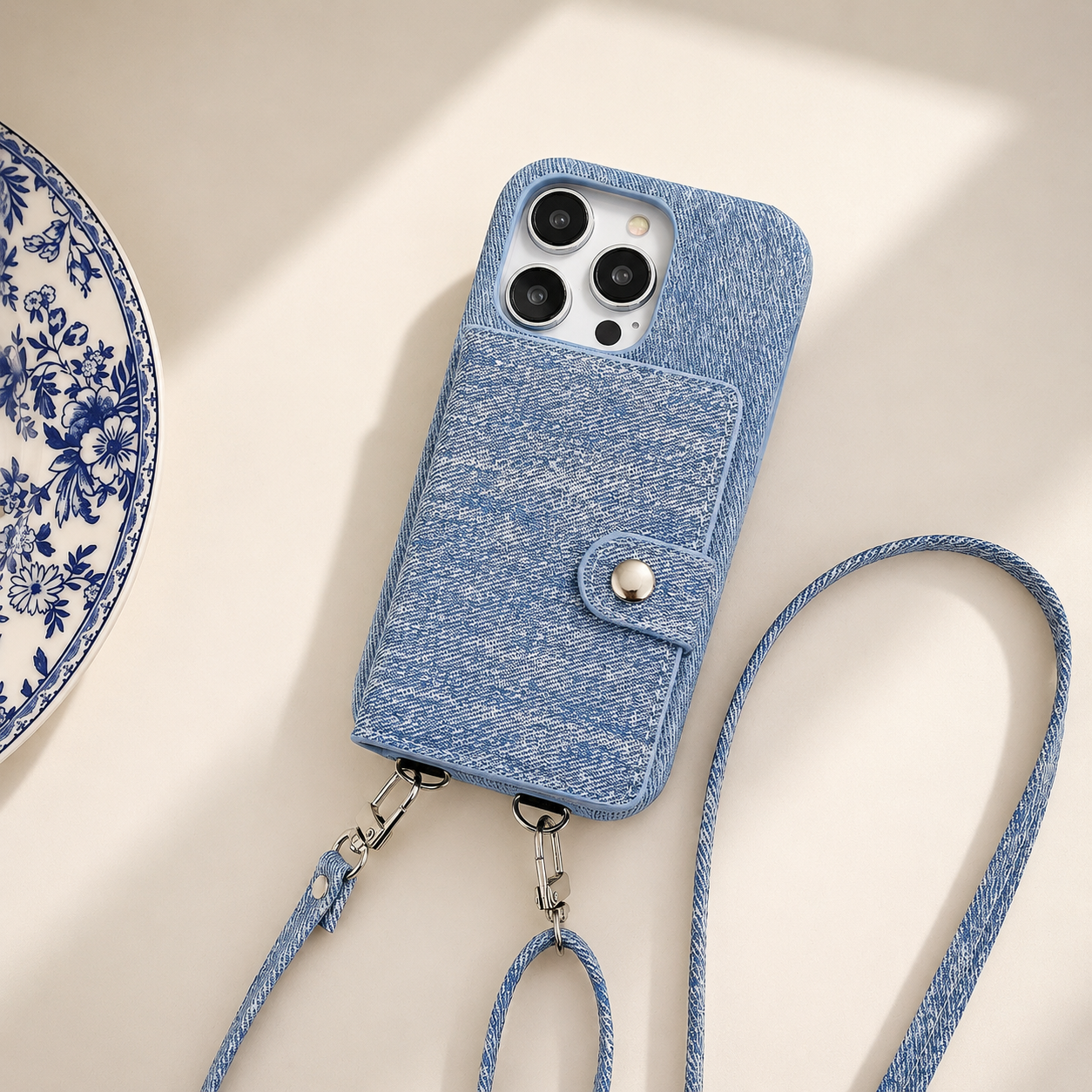 Premium iPhone Case Wallet Crossbody Flip Cover PU Leather Card Pocket Shoulder Strap Magnetic Closure Shockproof RFID Blocking Full Coverage
