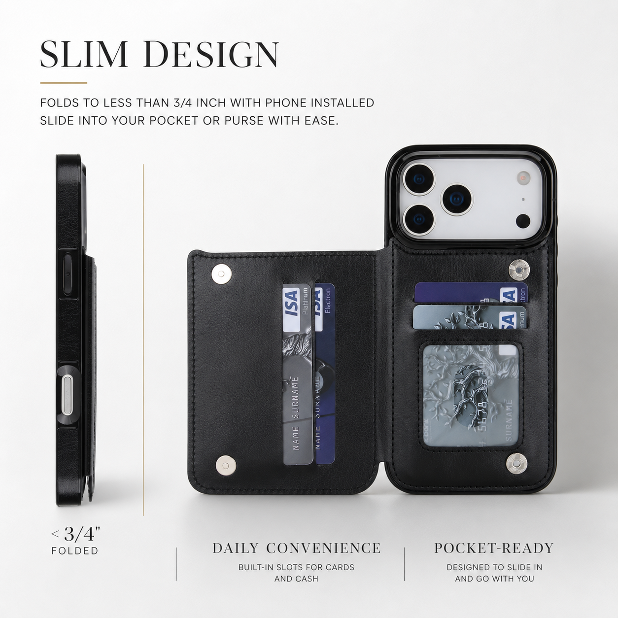 Premium iPhone Case Wallet Flip Cover Card Holder Magnetic Closure Camera Lens Protection Shockproof Full Body Kickstand Slim Design