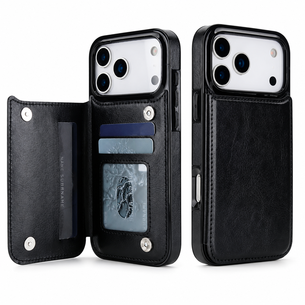 Premium iPhone Case Wallet Flip Cover Card Holder Magnetic Closure Camera Lens Protection Shockproof Full Body Kickstand Slim Design