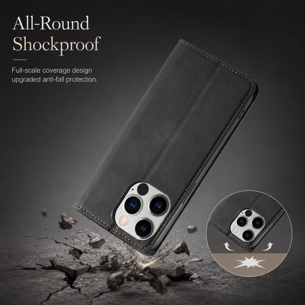 Premium iPhone Case Wallet Flip Cover Card Holder Magnetic Closure Camera Lens Protection Shockproof Full Body Suede Leather Slim Design