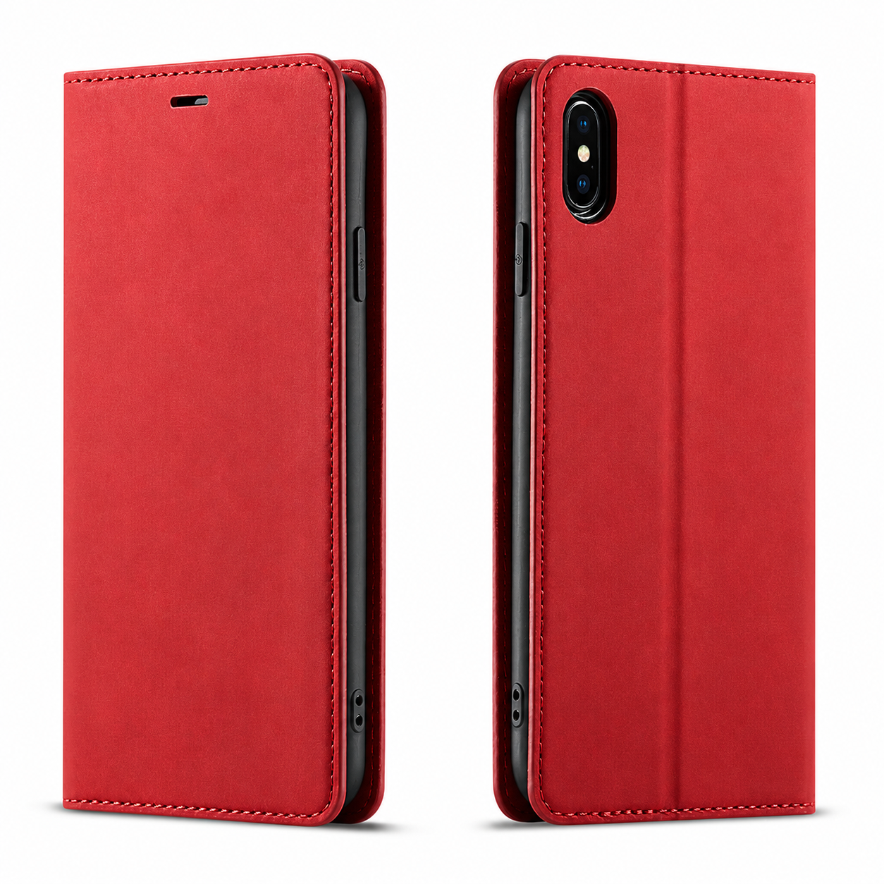 Premium iPhone Case Wallet Flip Cover Card Holder Magnetic Closure Camera Lens Protection Shockproof Full Body Suede Leather Slim Design