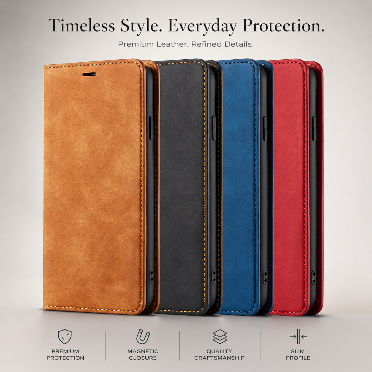 Premium iPhone Case Wallet Flip Cover Card Holder Magnetic Closure Camera Lens Protection Shockproof Full Body Suede Leather Slim Design