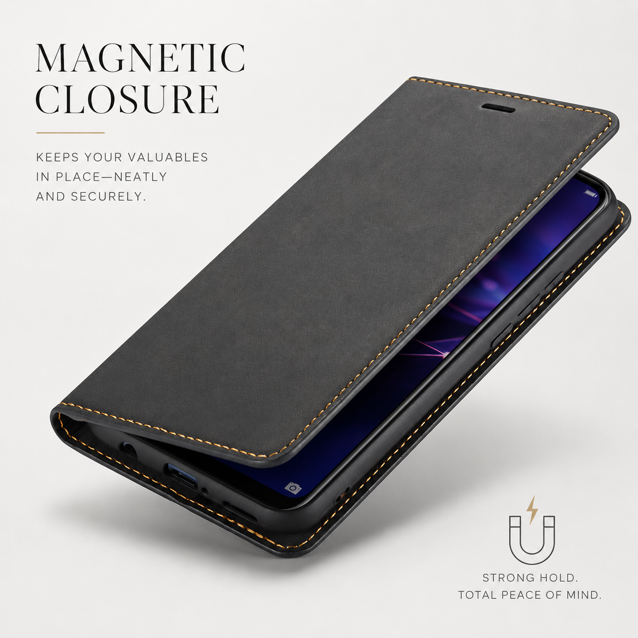 Premium iPhone Case Wallet Flip Cover Card Holder Magnetic Closure Camera Lens Protection Shockproof Full Body Suede Leather Slim Design