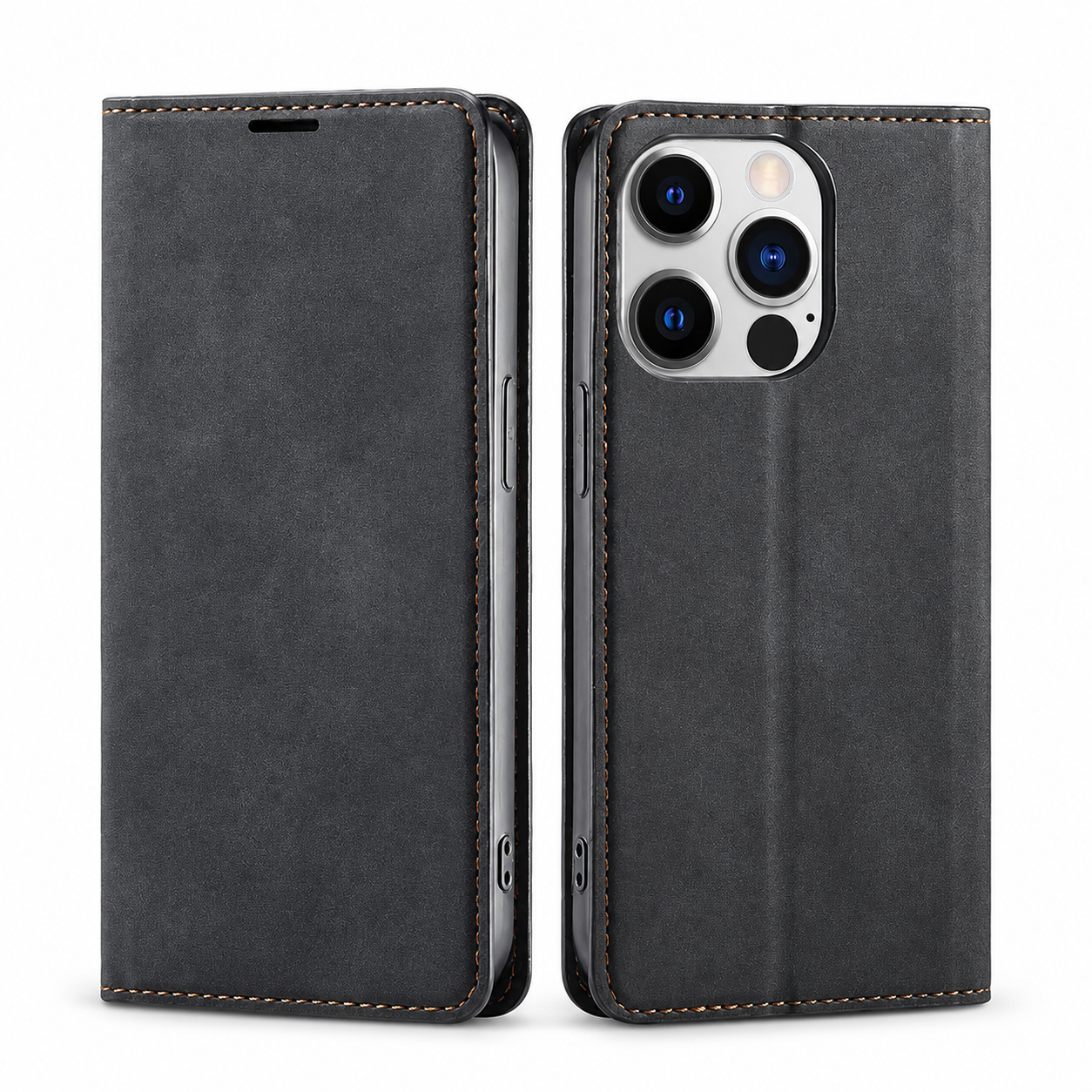 Premium iPhone Case Wallet Flip Cover Card Holder Magnetic Closure Camera Lens Protection Shockproof Full Body Suede Leather Slim Design