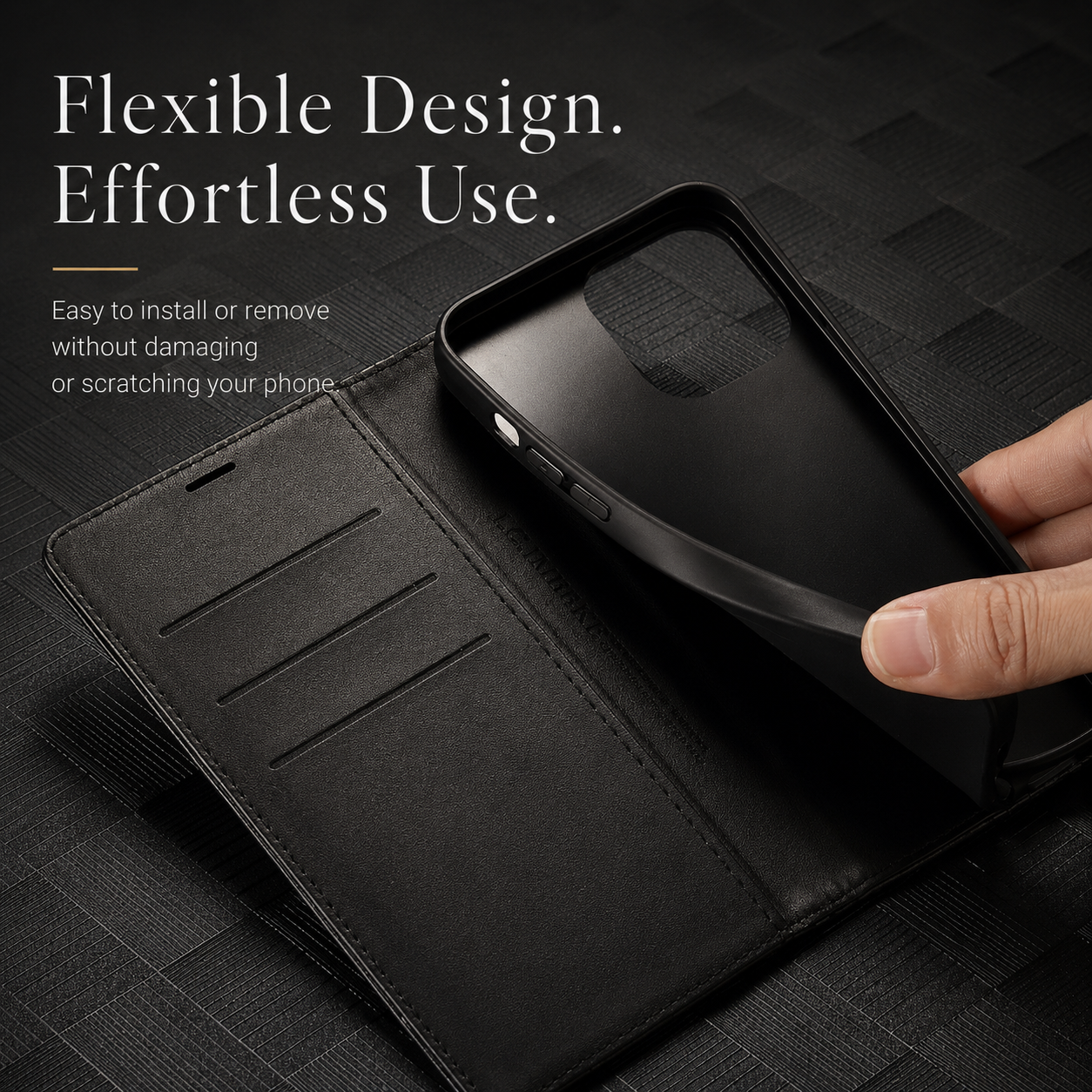 Premium iPhone Case Wallet MagSafe Compatible Carbon Fiber Leather Flip Cover Card Holder Stand Function Camera Lens Protection Shockproof Slim Design