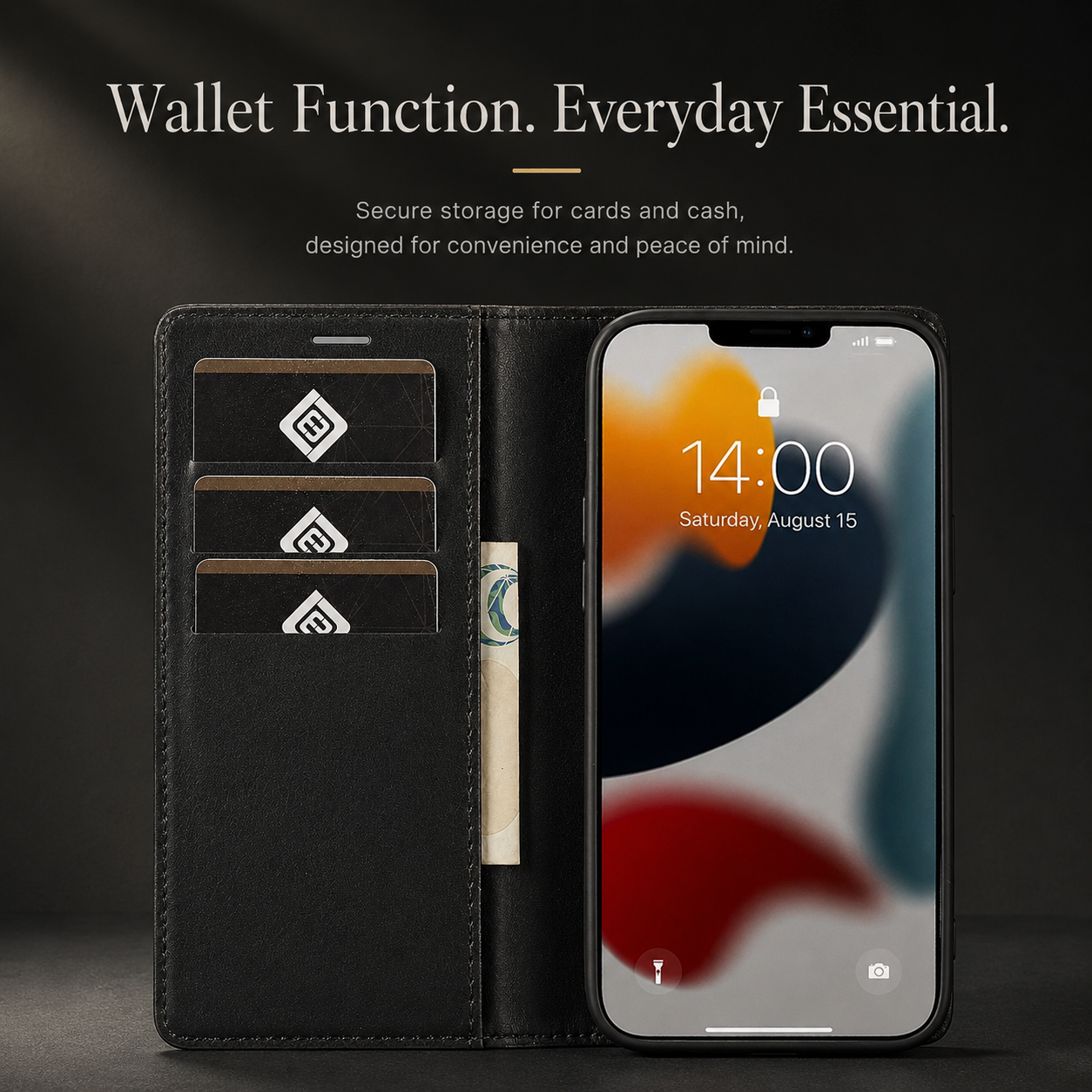 Premium iPhone Case Wallet MagSafe Compatible Carbon Fiber Leather Flip Cover Card Holder Stand Function Camera Lens Protection Shockproof Slim Design