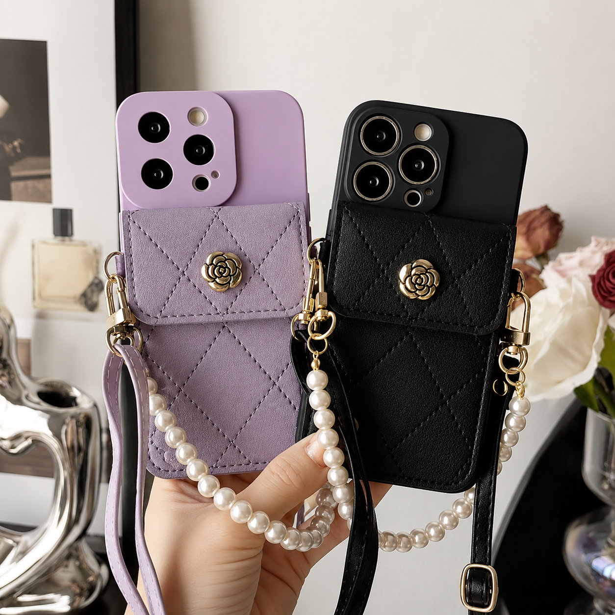 Premium iPhone Case Wallet MagSafe Compatible Crossbody Strap Card Holder Protective Cover Camera Lens Protection Shockproof Slim Design