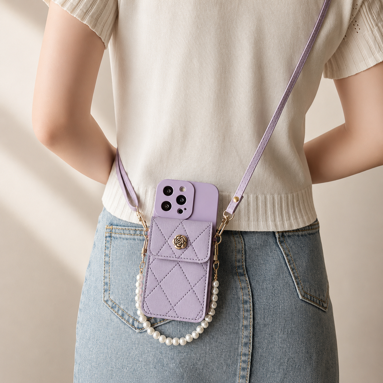 Premium iPhone Case Wallet MagSafe Compatible Crossbody Strap Card Holder Protective Cover Camera Lens Protection Shockproof Slim Design