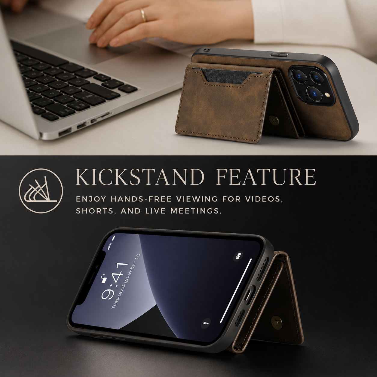 Premium iPhone Case Wallet MagSafe Compatible Detachable Leather Card Holder Magnetic Flip Stand Shockproof Protective Cover Camera Lens Protection Slim Design