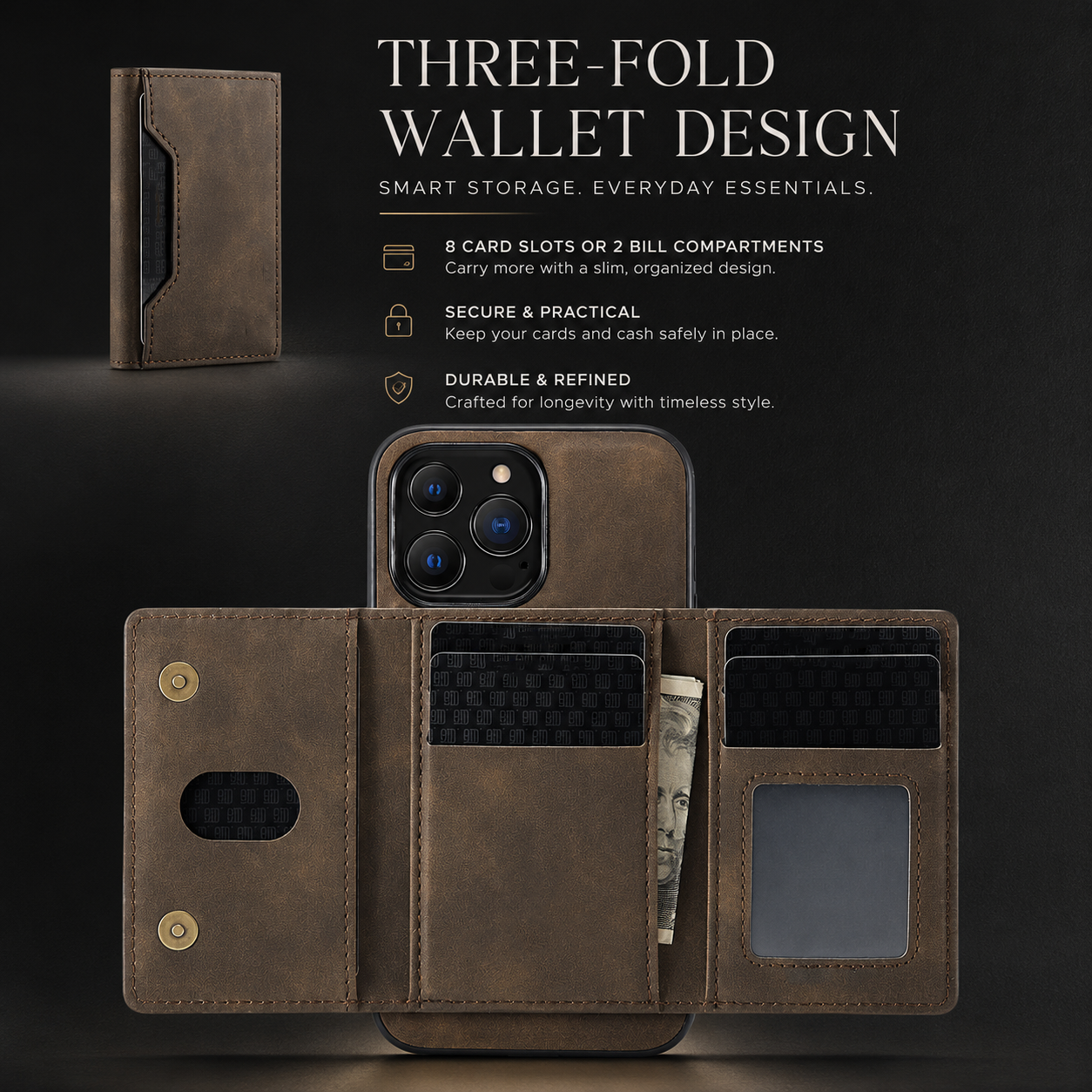 Premium iPhone Case Wallet MagSafe Compatible Detachable Leather Card Holder Magnetic Flip Stand Shockproof Protective Cover Camera Lens Protection Slim Design
