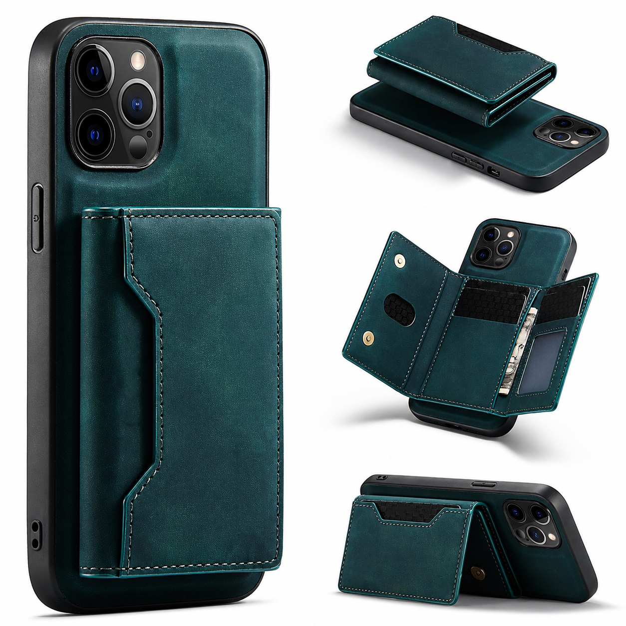 Premium iPhone Case Wallet MagSafe Compatible Detachable Leather Card Holder Magnetic Flip Stand Shockproof Protective Cover Camera Lens Protection Slim Design