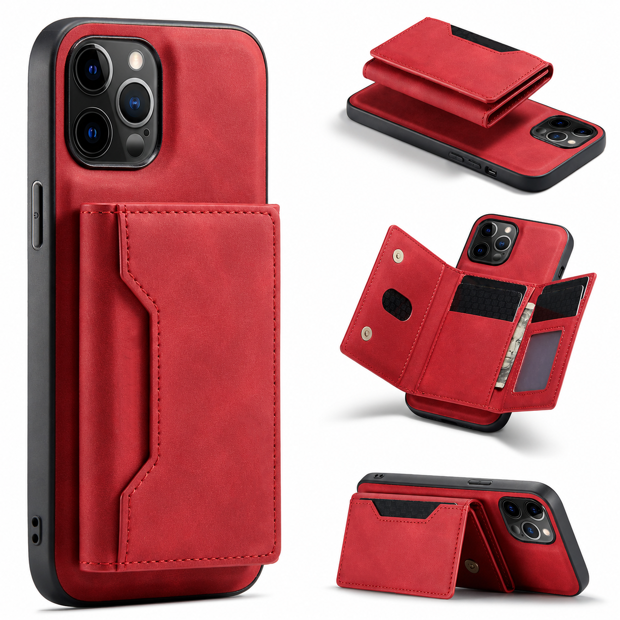 Premium iPhone Case Wallet MagSafe Compatible Detachable Leather Card Holder Magnetic Flip Stand Shockproof Protective Cover Camera Lens Protection Slim Design