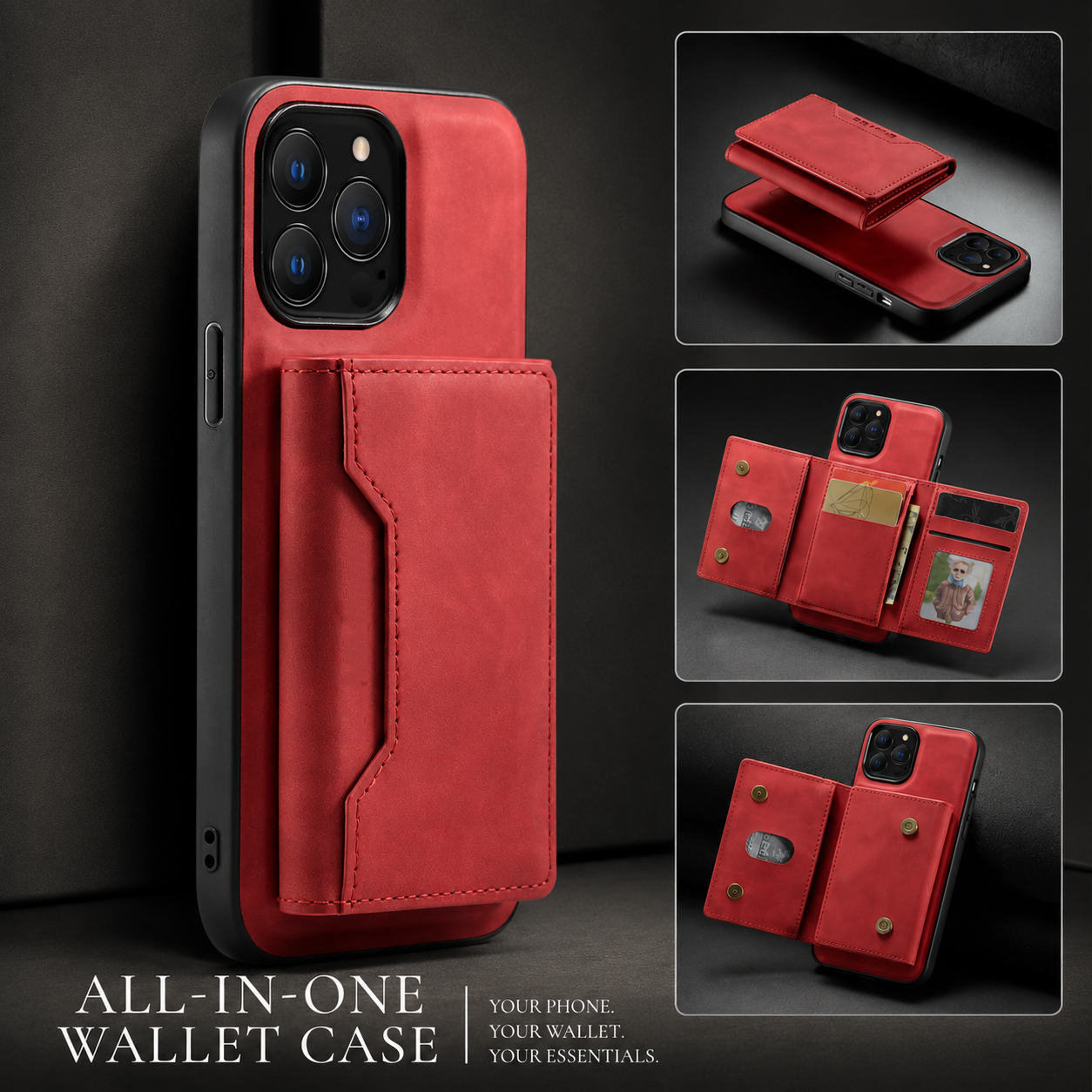 Premium iPhone Case Wallet MagSafe Compatible Detachable Leather Card Holder Magnetic Flip Stand Shockproof Protective Cover Camera Lens Protection Slim Design