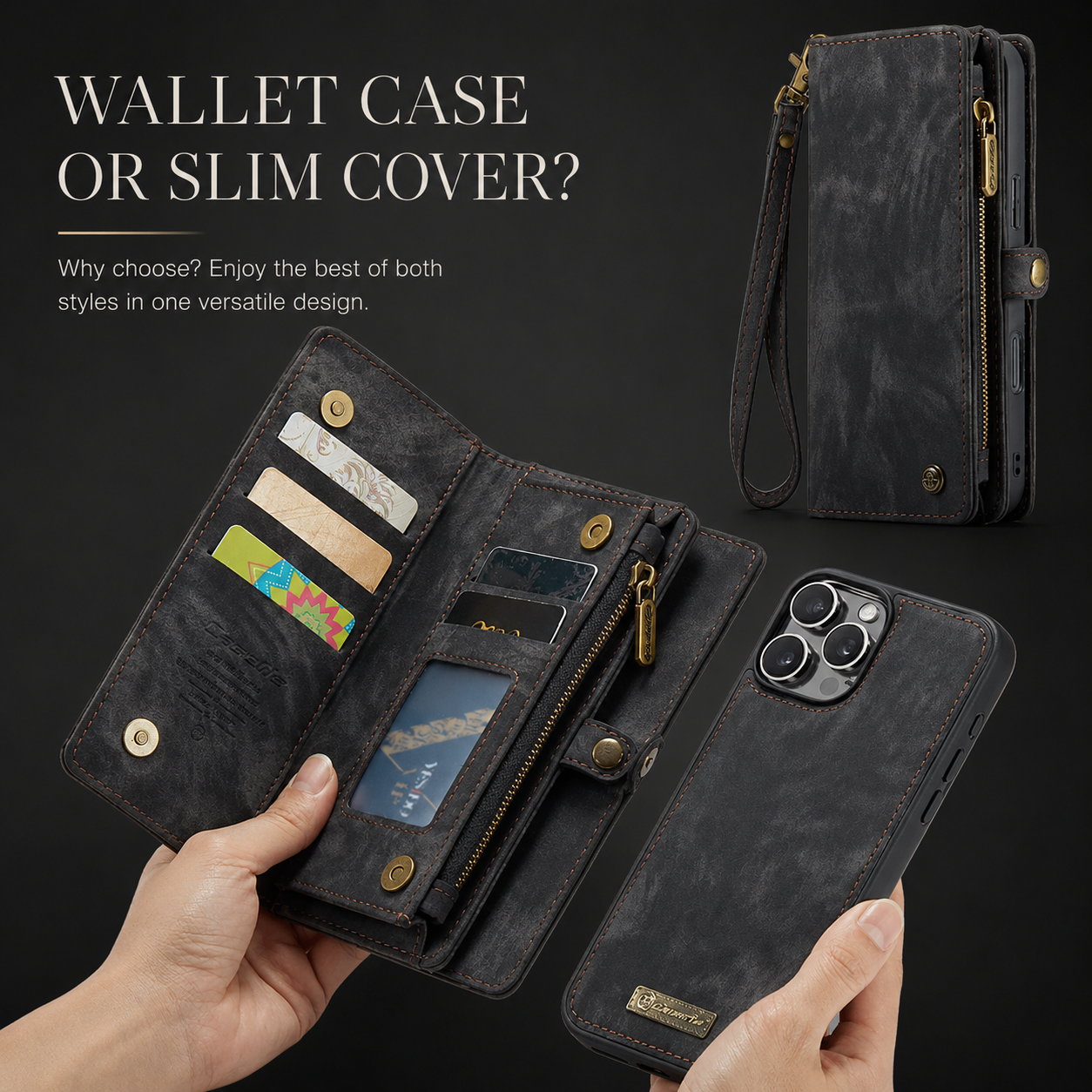 Premium iPhone Case Wallet MagSafe Compatible Detachable Leather Flip Stand Protective Cover Card Holder Camera Lens Protection Shockproof Slim Design