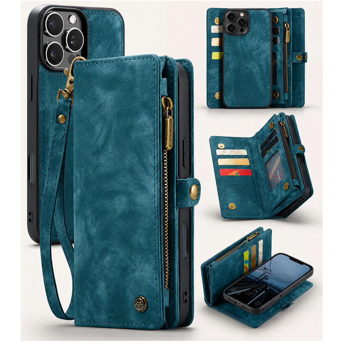 Premium iPhone Case Wallet MagSafe Compatible Detachable Leather Flip Stand Protective Cover Card Holder Camera Lens Protection Shockproof Slim Design