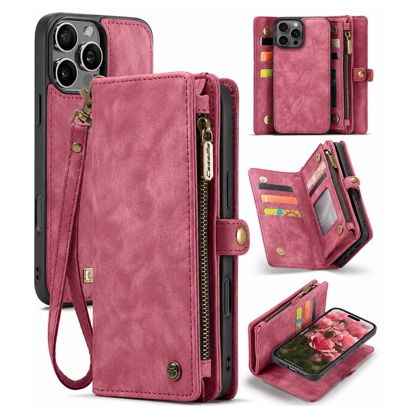 Premium iPhone Case Wallet MagSafe Compatible Detachable Leather Flip Stand Protective Cover Card Holder Camera Lens Protection Shockproof Slim Design