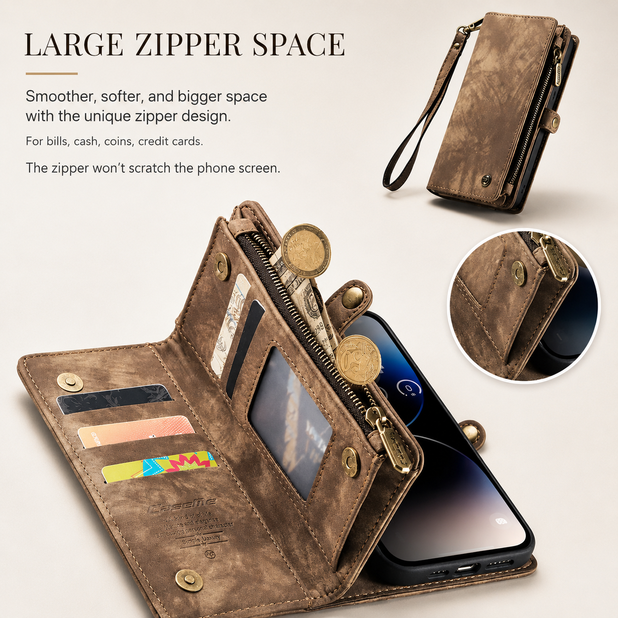 Premium iPhone Case Wallet MagSafe Compatible Detachable Leather Flip Stand Protective Cover Card Holder Camera Lens Protection Shockproof Slim Design