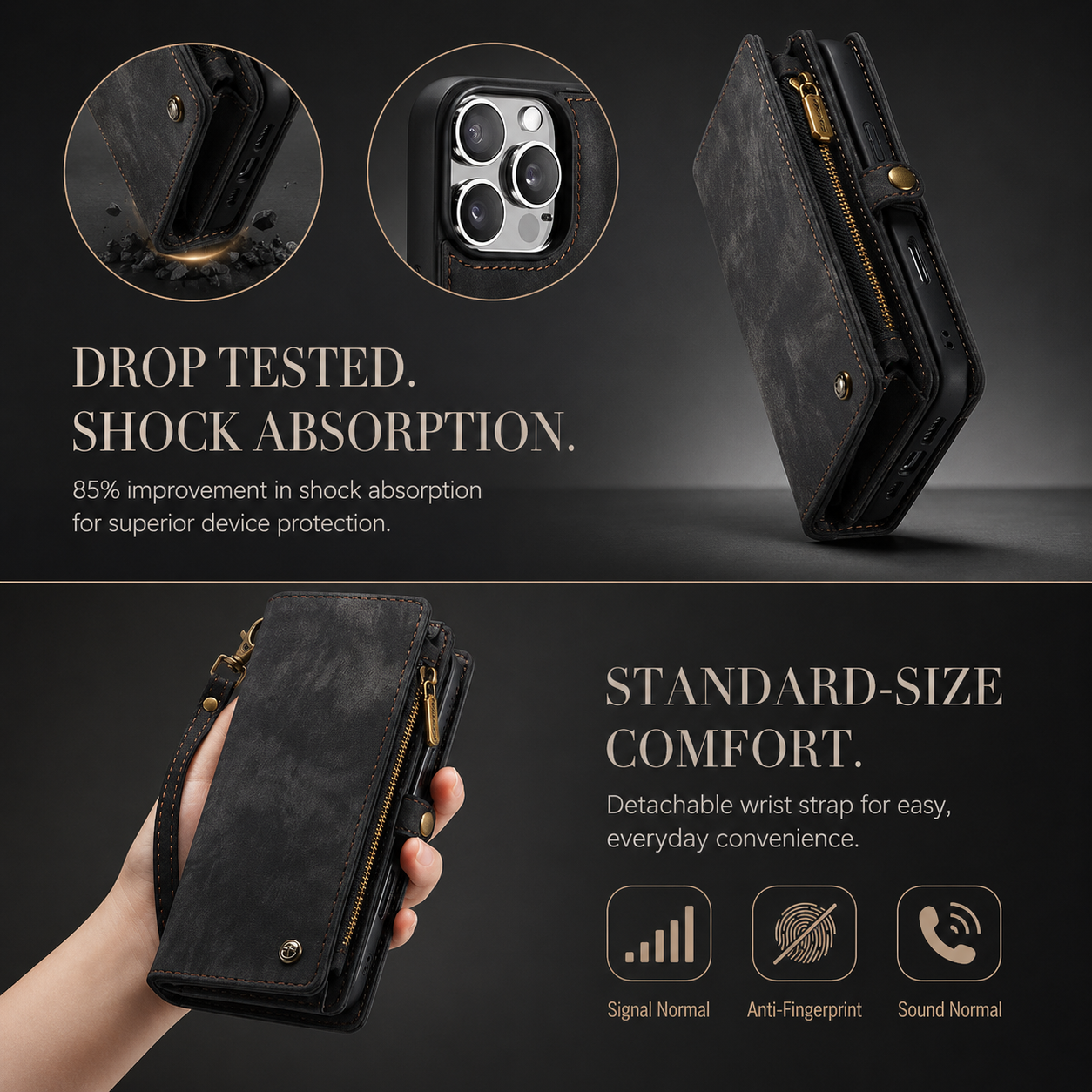 Premium iPhone Case Wallet MagSafe Compatible Detachable Leather Flip Stand Protective Cover Card Holder Camera Lens Protection Shockproof Slim Design