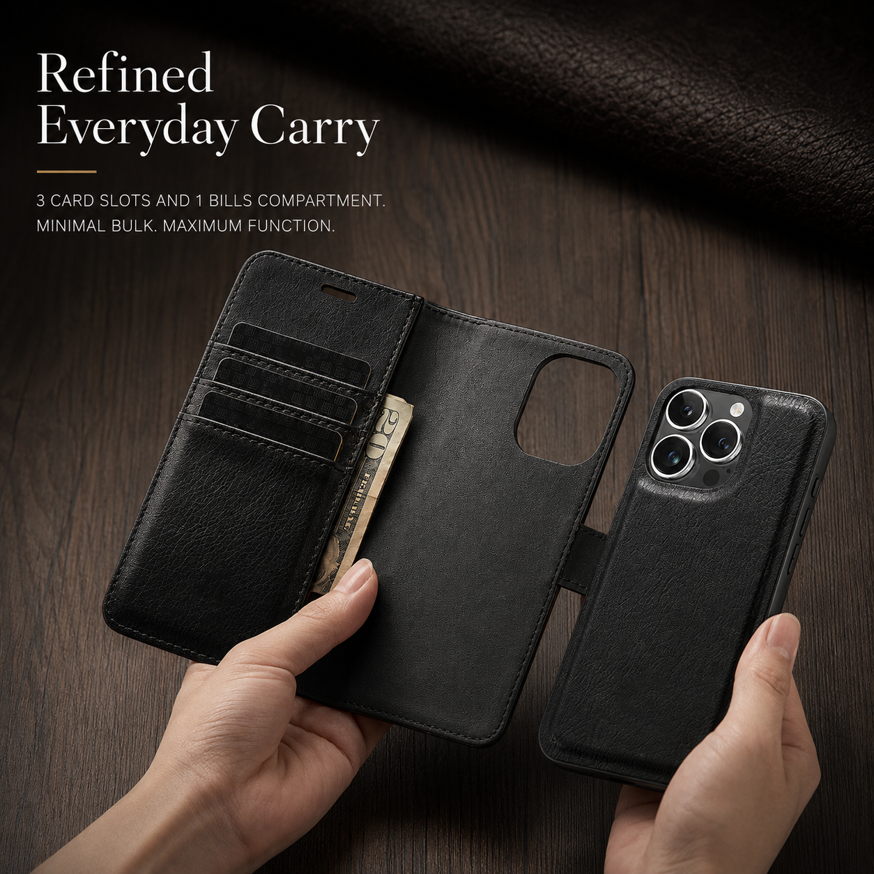 Premium iPhone Case Wallet MagSafe Compatible Detachable Magnetic Leather Protective Cover Card Holder Camera Lens Protection Shockproof Slim Design