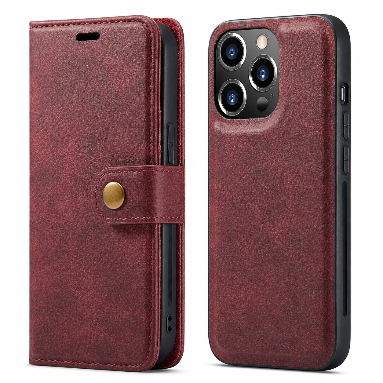 Premium iPhone Case Wallet MagSafe Compatible Detachable Magnetic Leather Protective Cover Card Holder Camera Lens Protection Shockproof Slim Design