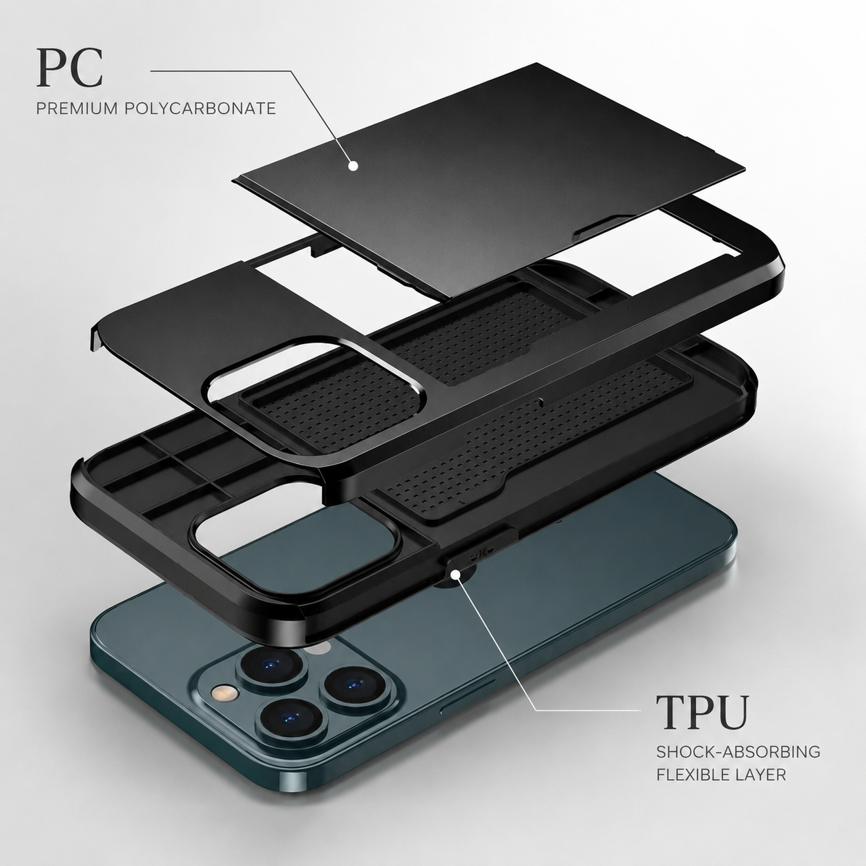 Premium iPhone Case Wallet MagSafe Compatible Dual Layer Slider Card Holder Protective Cover Camera Lens Protection Shockproof Slim Design