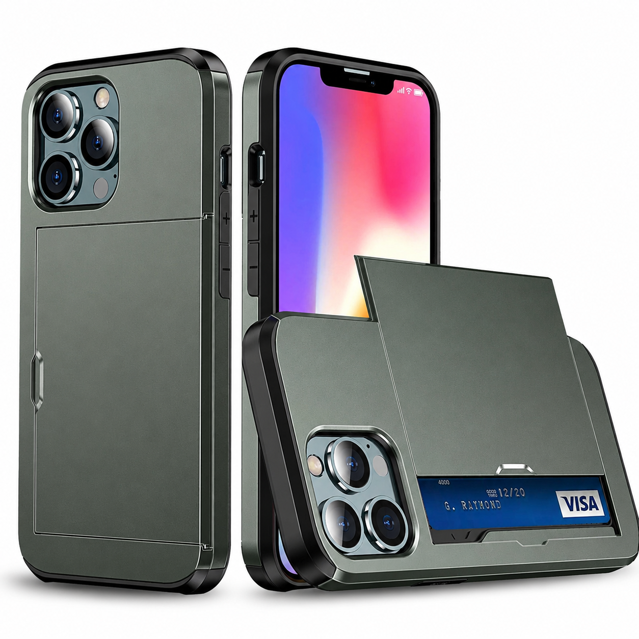 Premium iPhone Case Wallet MagSafe Compatible Dual Layer Slider Card Holder Protective Cover Camera Lens Protection Shockproof Slim Design