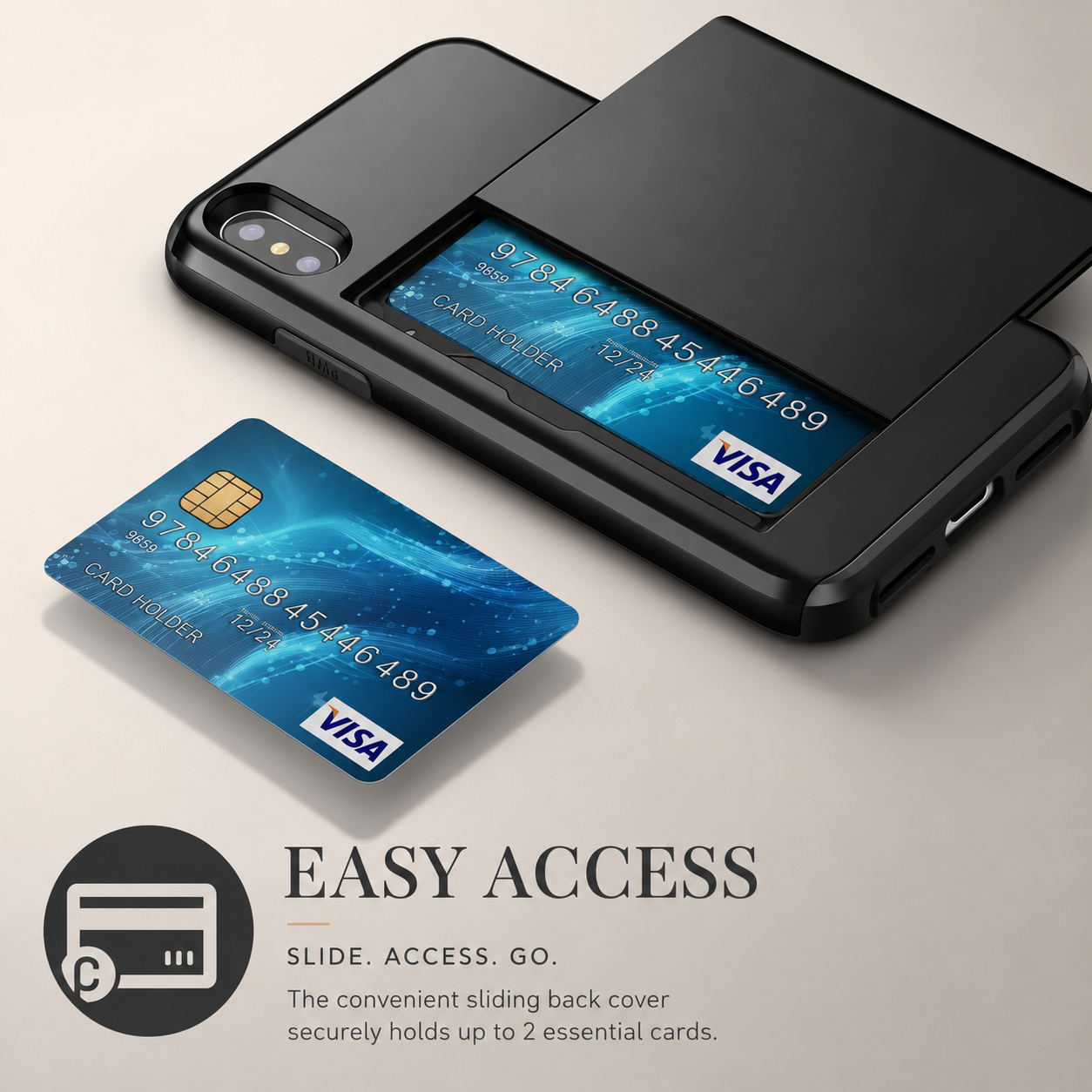 Premium iPhone Case Wallet MagSafe Compatible Dual Layer Slider Card Holder Protective Cover Camera Lens Protection Shockproof Slim Design