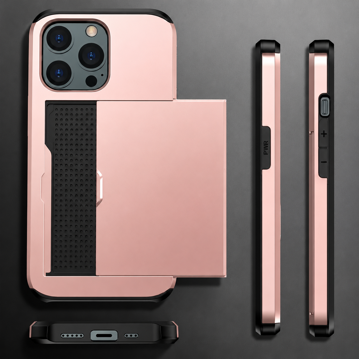 Premium iPhone Case Wallet MagSafe Compatible Dual Layer Slider Card Holder Protective Cover Camera Lens Protection Shockproof Slim Design