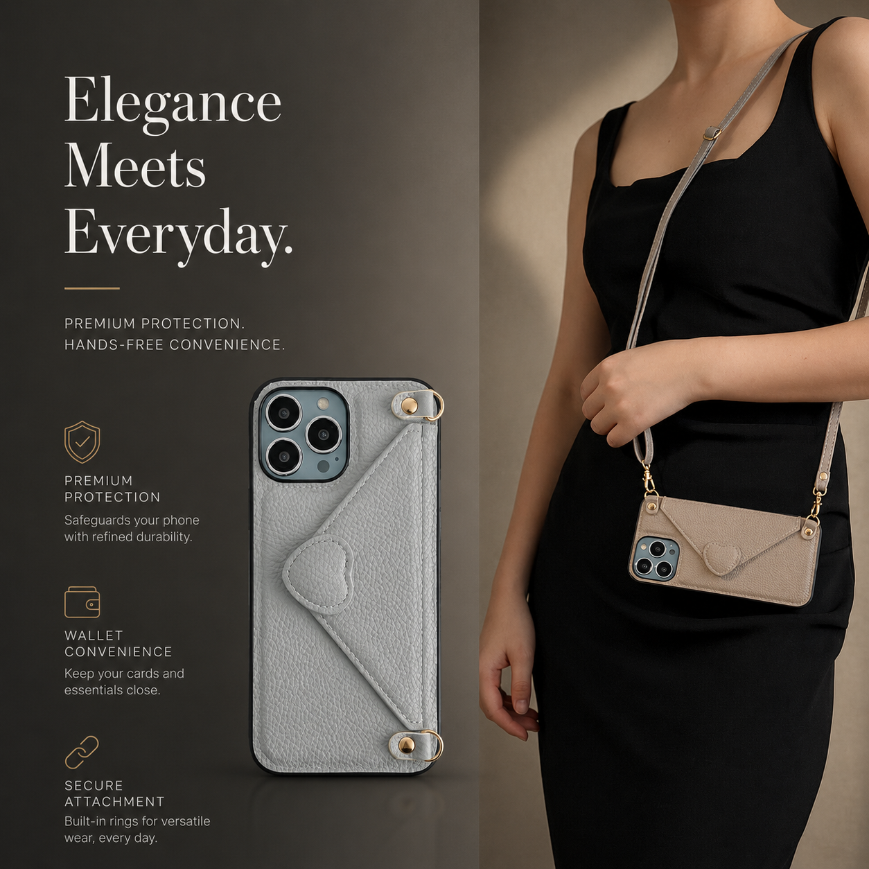Premium iPhone Case Wallet MagSafe Compatible Leather Card Holder Crossbody Strap Shockproof Protective Cover Camera Lens Protection Slim Design