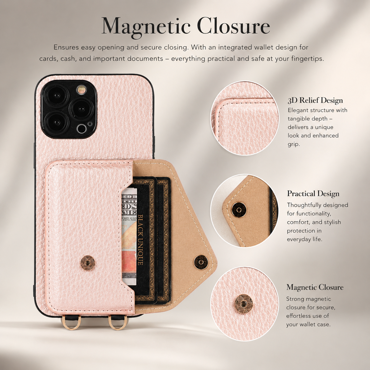 Premium iPhone Case Wallet MagSafe Compatible Leather Card Holder Crossbody Strap Shockproof Protective Cover Camera Lens Protection Slim Design