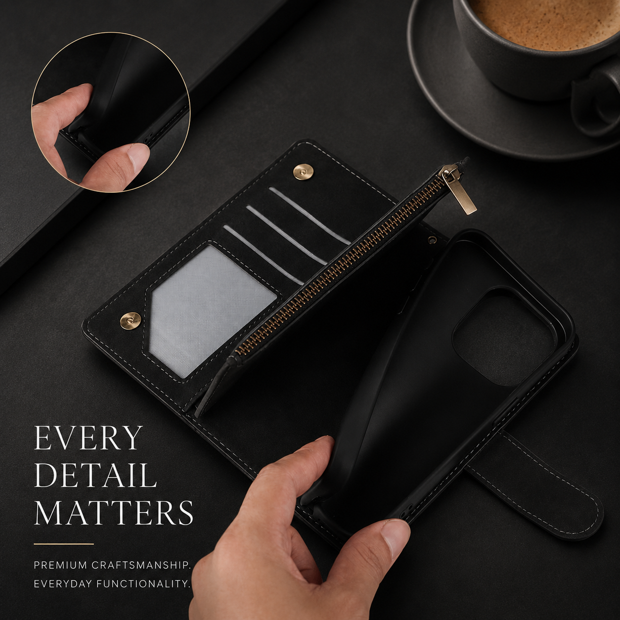 Premium iPhone Case Wallet MagSafe Compatible Leather Card Holder Protective Cover Camera Lens Protection Magnetic Closure Shockproof Slim Design