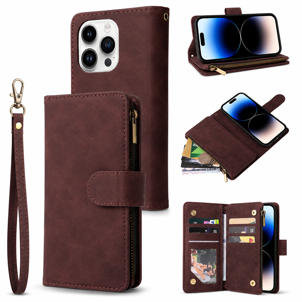 Premium iPhone Case Wallet MagSafe Compatible Leather Card Holder Protective Cover Camera Lens Protection Magnetic Closure Shockproof Slim Design