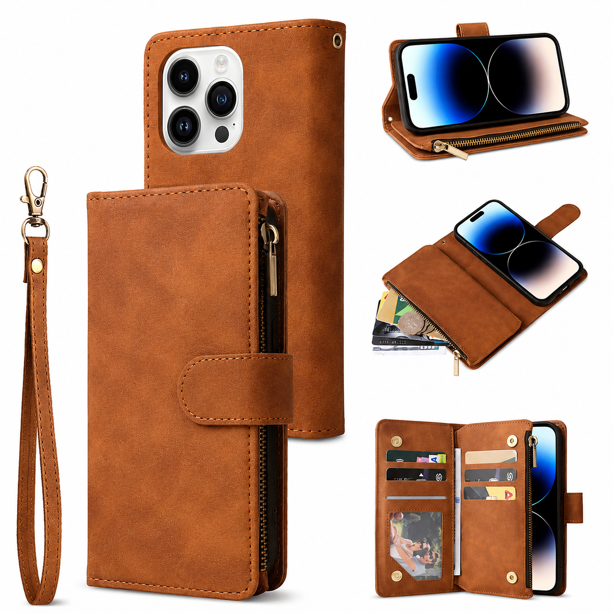 Premium iPhone Case Wallet MagSafe Compatible Leather Card Holder Protective Cover Camera Lens Protection Magnetic Closure Shockproof Slim Design