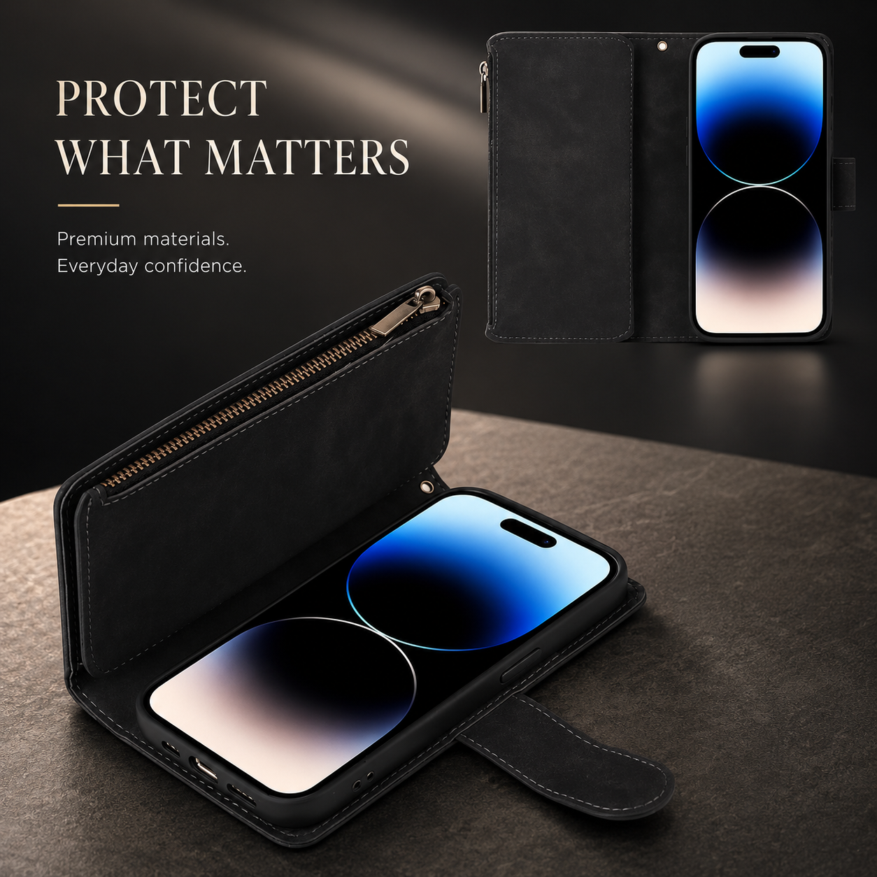 Premium iPhone Case Wallet MagSafe Compatible Leather Card Holder Protective Cover Camera Lens Protection Magnetic Closure Shockproof Slim Design
