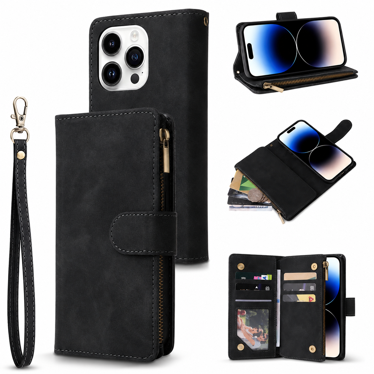 Premium iPhone Case Wallet MagSafe Compatible Leather Card Holder Protective Cover Camera Lens Protection Magnetic Closure Shockproof Slim Design