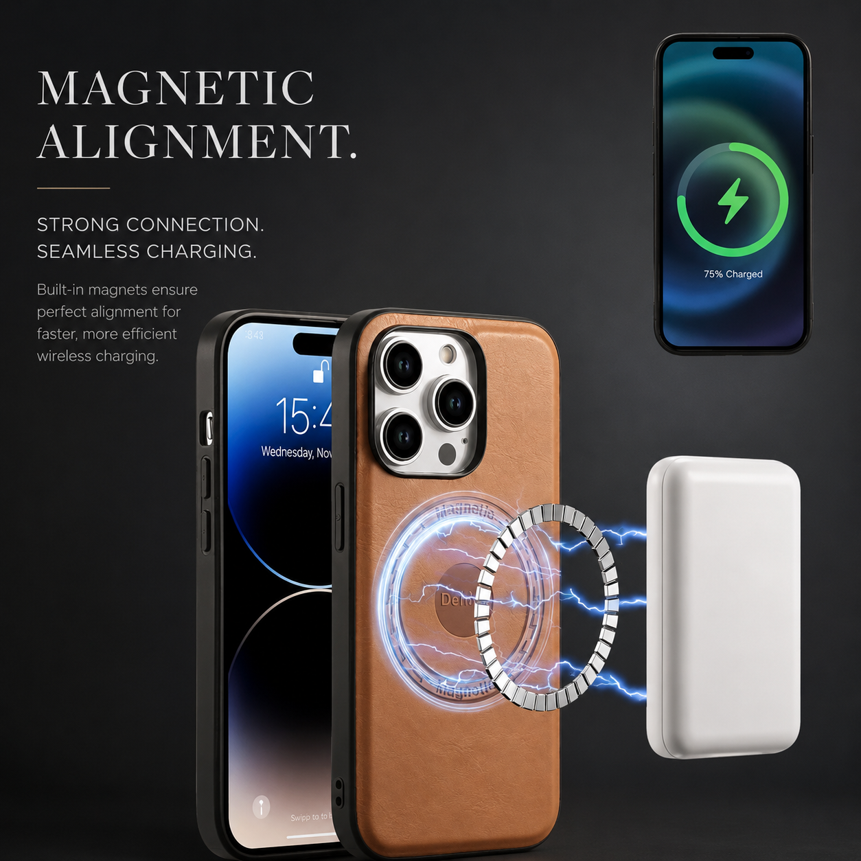 Premium iPhone Case Wallet MagSafe Compatible Leather Card Holder Protective Cover Camera Lens Protection Shockproof Slim Lightweight Design