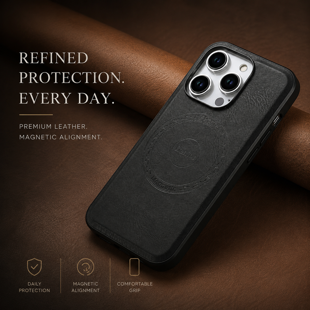 Premium iPhone Case Wallet MagSafe Compatible Leather Card Holder Protective Cover Camera Lens Protection Shockproof Slim Lightweight Design