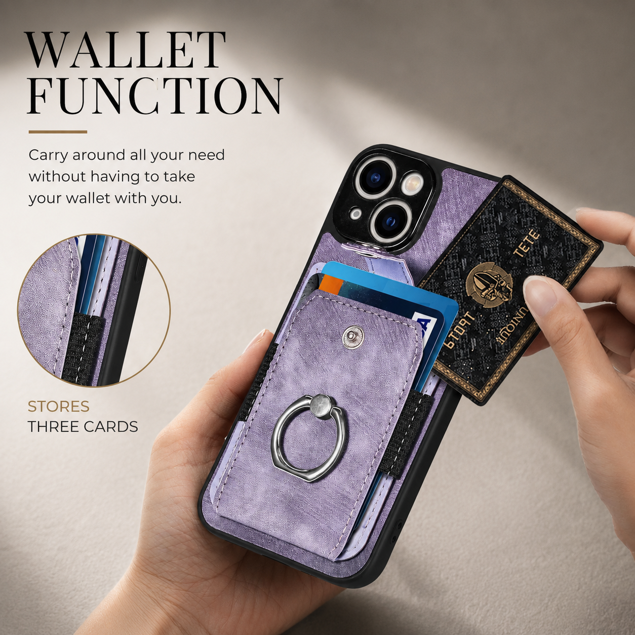 Premium iPhone Case Wallet MagSafe Compatible Leather Card Holder Ring Stand Protective Cover Camera Lens Protection Shockproof Slim Design