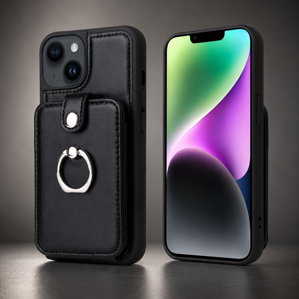 Premium iPhone Case Wallet MagSafe Compatible Leather Card Holder Ring Stand Protective Cover Camera Lens Protection Shockproof Slim Design